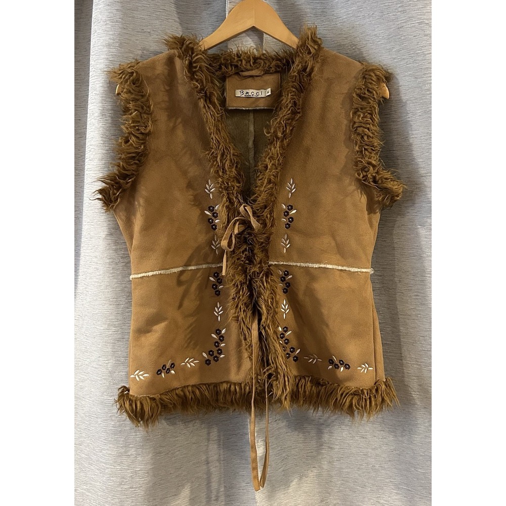 Bacci Faux Suede Tan Embroidered Vest Vintage Size Medium